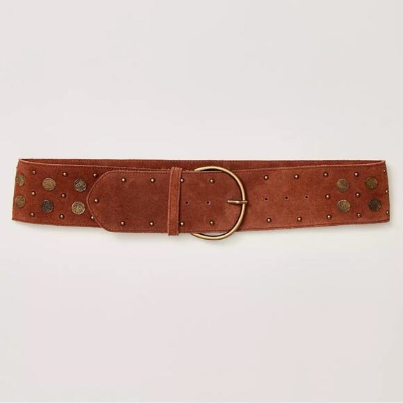 Free People Bohemian Brown Leather Suede Studded Honeydew Hip Belt Medium Large main image 6